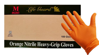 LifeGuard Orange Nitrile 8 mil Heavy Grip Industrial Gloves - Latex Free & Powder Free - 100/BX - 10BX/CS - Case of 1000 Gloves