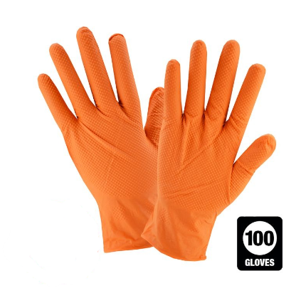 LifeGuard Orange Nitrile 8 mil Heavy Grip Industrial Gloves - Latex Free & Powder Free - 100/BX - 10BX/CS - Case of 1000 Gloves