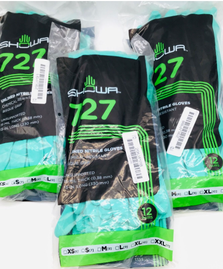 SHOWA 727 Nitrile Unlined Chemical Resistant Safety Work Glove 12 Pairs in the bag