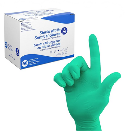 Dynarex Sterile Nitrile Surgical Gloves, Powder-Free and Puncture-Resistant Nitrile Gloves, 5-8 Mil, Sizes 6/6.5/7/705/8, White, Box of 50 or Case of 200