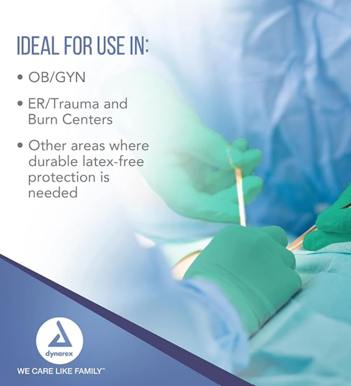 Dynarex Sterile Nitrile Surgical Gloves, Powder-Free and Puncture-Resistant Nitrile Gloves, 5-8 Mil, Sizes 6/6.5/7/705/8, White, Box of 50 or Case of 200