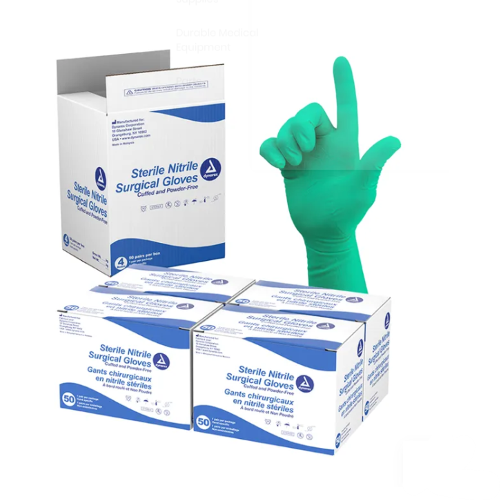 Dynarex Sterile Nitrile Surgical Gloves, Powder-Free and Puncture-Resistant Nitrile Gloves, 5-8 Mil, Sizes 6/6.5/7/705/8, White, Box of 50 or Case of 200